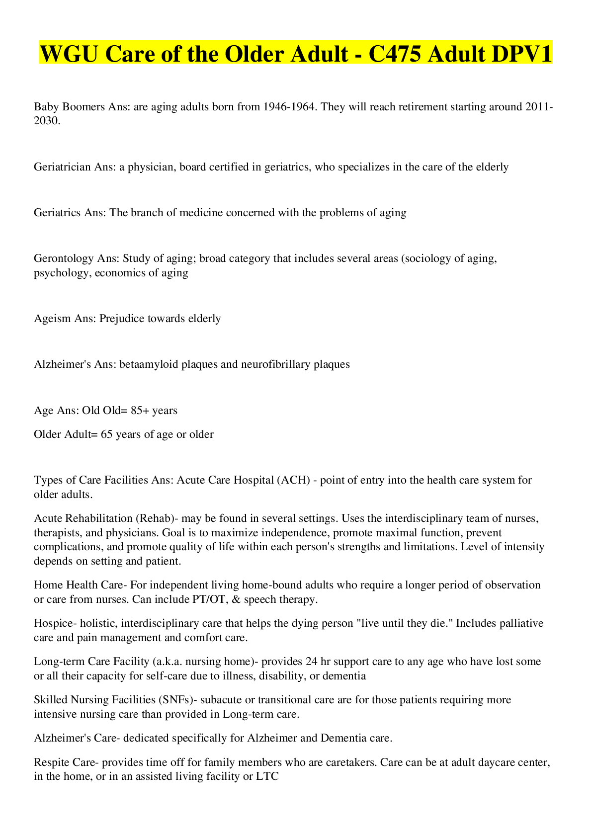 Preview image for WGU Care of the Older Adult - C475 Adult DPV1